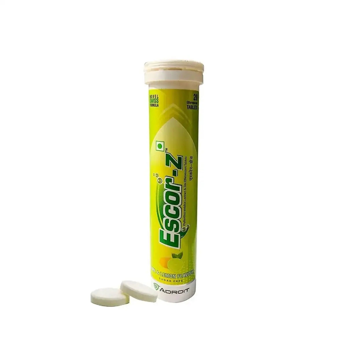 Escor-Z Effervescent Tablets| Natural Vitamin C| Lime And Lemon Flavour 20 Tablets