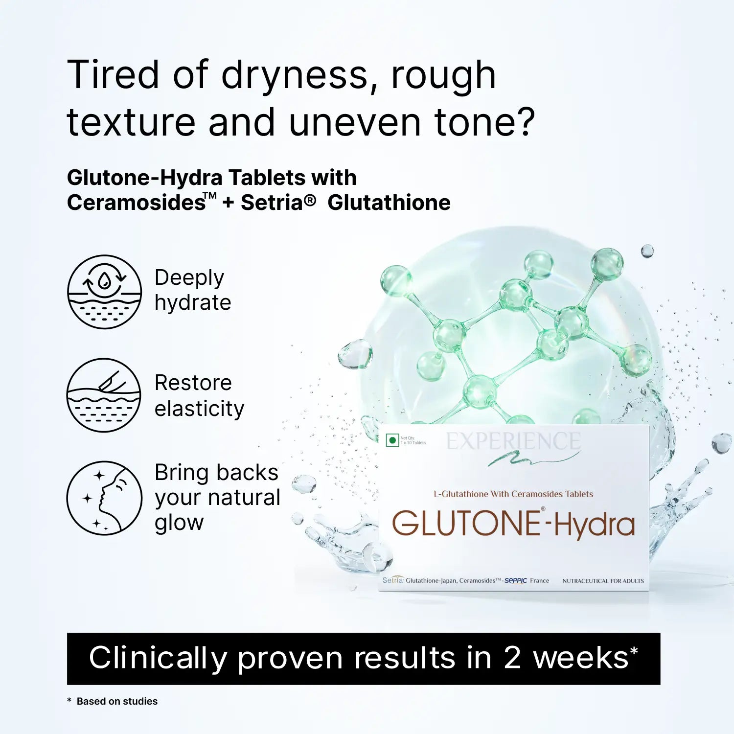 hydra glutathione Glutone-Hydra | Setria with Ceramosides Tablets for Dry Skin | For Glowing Hydrated Skin improve smoothness and elasticity Don't let dry skin hide