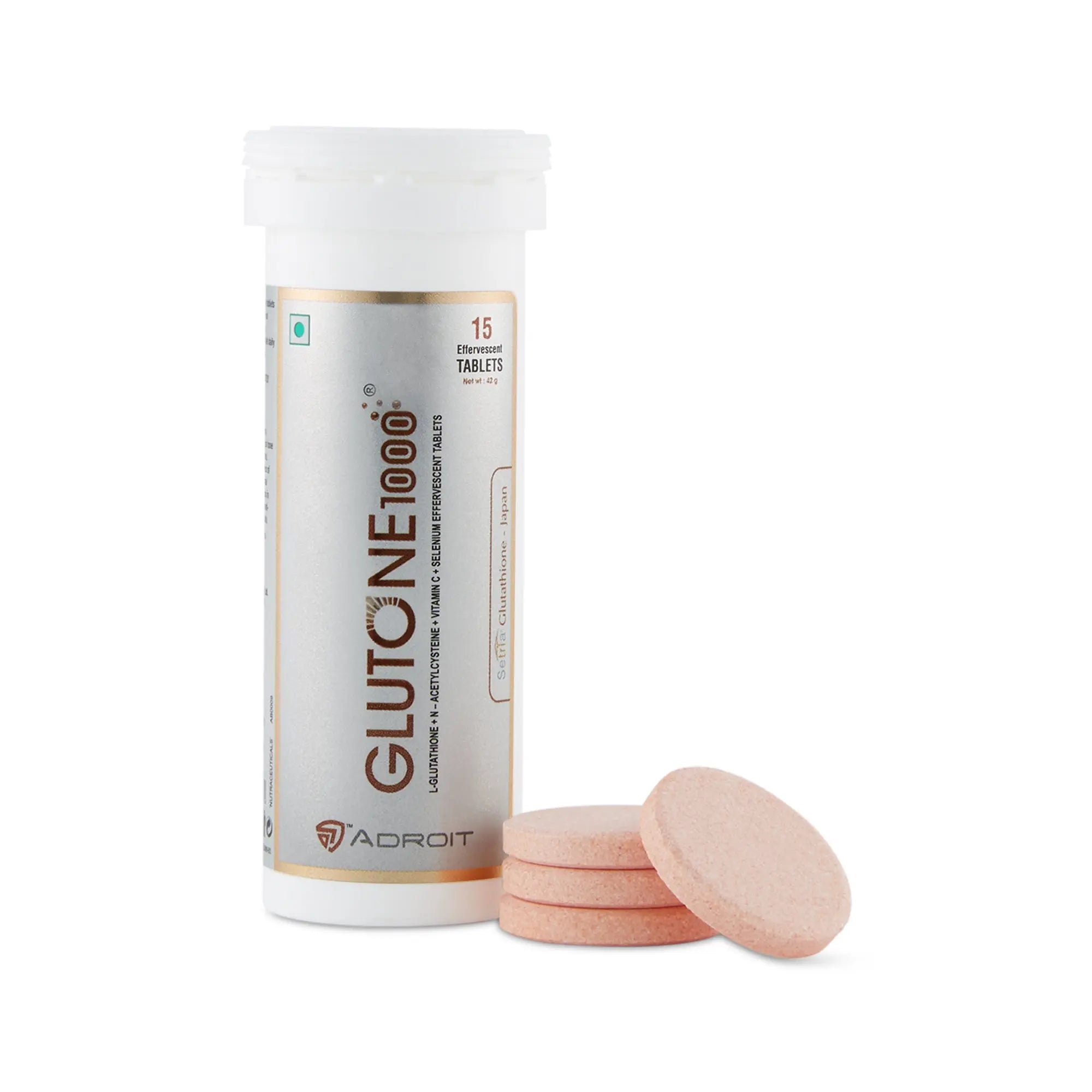 Glutone 1000 - Setria L-Glutathione & Vitamin C Effervescent Tablets I Skin Glow and Radiance I Even Skin Tone I 15 Tablets
