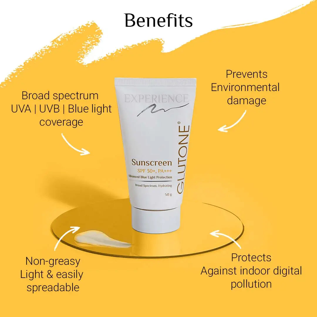Glutone SPF 30+ PA++ Sunscreen I 50 g | Broad Spectrum | Blue Light Protection I UVA/UVB Protection